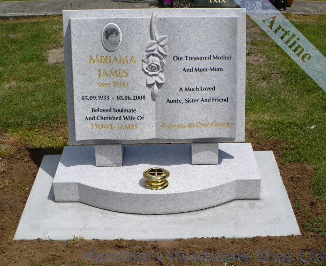 White Pearl Book And Rose Headstone